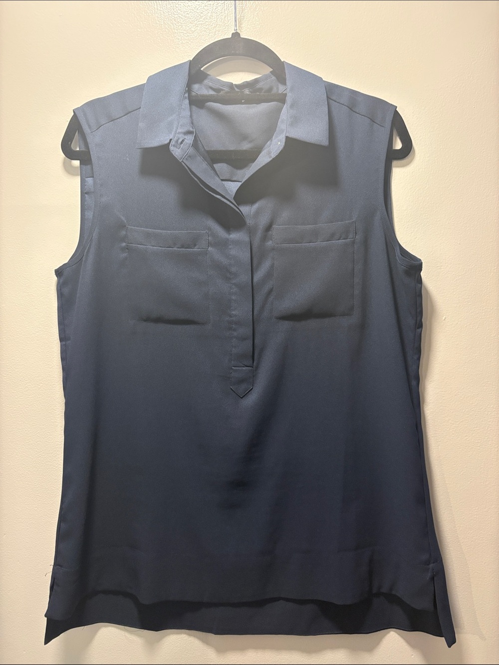 Anne Taylor Sleeveless Collared Shell Top - Navy